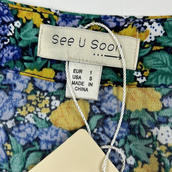 SEE  U Soon Blue Yellow Floral Cottagecore Long Sleeve Dress - Picture 3 of 9